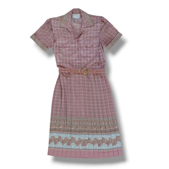 Vintage Schrader Shirt Dress Petite Midi Pleated 80s A line Secretary Size 8P - Picture 1 of 13